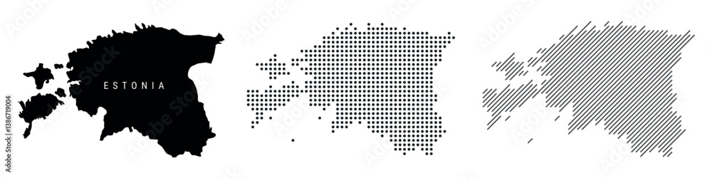 Obraz premium Estonia silhouette map and two patterns of dots and slanted lines. Flat vector illustration isolated on white