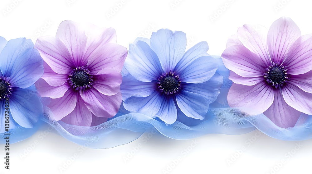 Fototapeta premium Delicate Flowers & Ribbon on White