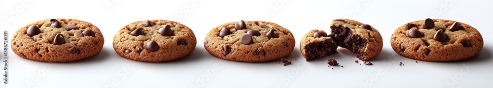 Chocolate Chip Cookies Breaking Apart Stack and Crumbs on White Background Chocolate Chip Cookies Breaking Apart Stack and Crumbs on White Background
