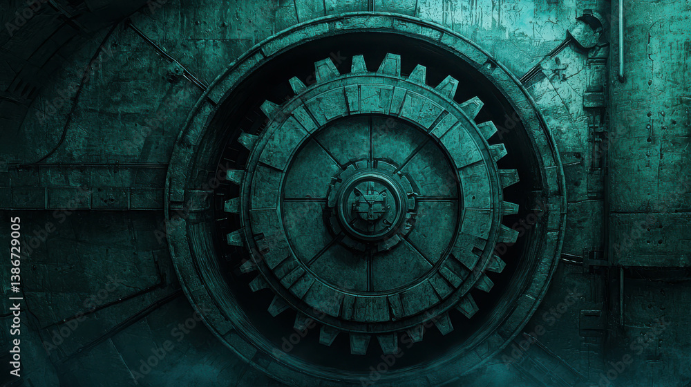 Industrial Mechanism Background with Large Gear and Metal Texture for Design Projects Industrial Mechanism Background with Large Gear and Metal Texture for Design Projects