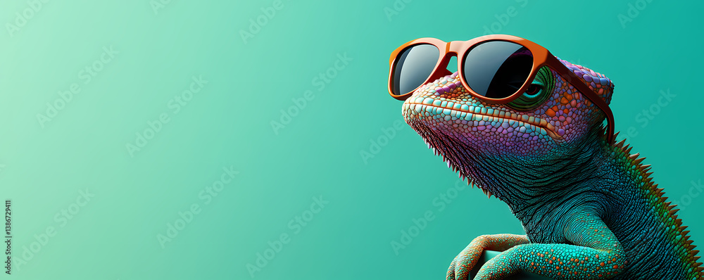 Chameleon in Shades: A cool chameleon, sporting trendy shades, brings a touch of humor and personality with its vibrant colors and relaxed attitude, making a perfect visual for fun-loving vibes. Chameleon in Shades: A cool chameleon, sporting trendy shades, brings a touch of humor and personality with its vibrant colors and relaxed attitude, making a perfect visual for fun-loving vibes.