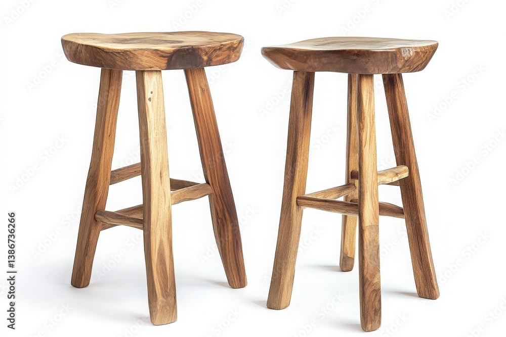 Stylish Pair of Rustic Wooden Stools on a Clean White Background, Perfect for Home Decor, Interior Design, and Photography Props. Stylish Pair of Rustic Wooden Stools on a Clean White Background, Perfect for Home Decor, Interior Design, and Photography Props.