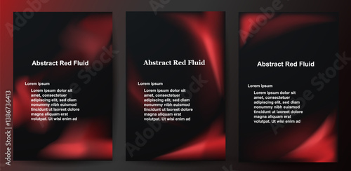 Cover poster set. Abstract minimalist red fluid gradient on black background. Social ads banner