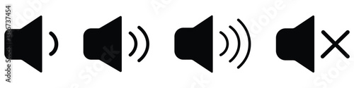 Sound volume icons set, Sound volume icons set with different signal levels on white background. Sound icon, volume symbol, speaker sign, audio control icon set. vector illustration.  