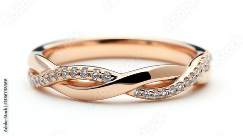 Twisted rose gold band with small diamonds woven into the design