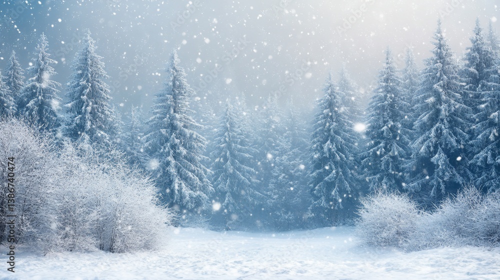 Serene snowy wonderland, A peaceful forest covered in fresh snowfall Serene snowy wonderland, A peaceful forest covered in fresh snowfall