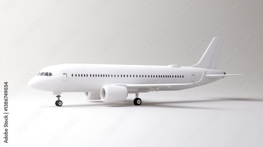 A white airplane model is shown in a side profile view. It sits on a white surface against a plain white background. The image is clean and simple, with even lighting. It has a minimalist style. The A white airplane model is shown in a side profile view. It sits on a white surface against a plain white background. The image is clean and simple, with even lighting. It has a minimalist style. The