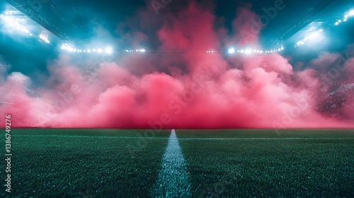 Obraz na płótnie soccer stadium with a background of red steam,
w salonie