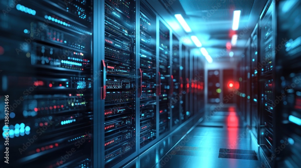 Futuristic Server Room: Data Center Corridor Futuristic Server Room: Data Center Corridor