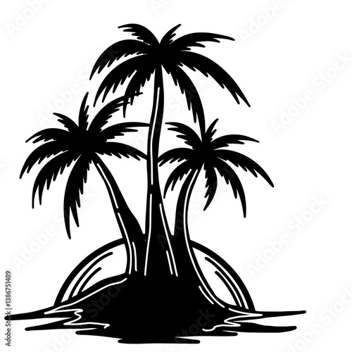 Coconut tree on the beach in the sunset 