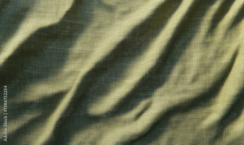 Olive green fabric texture, crumpled, sunlight, background, textile design Olive green fabric texture, crumpled, sunlight, background, textile design