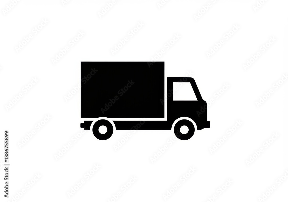 A black silhouette of a delivery truck with a box on the back on a plain white background image A black silhouette of a delivery truck with a box on the back on a plain white background image