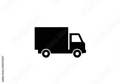 A simple black silhouette of a delivery truck on a white background in a vector style icon image