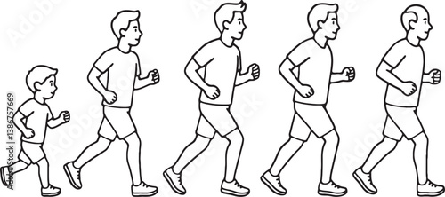 Line Art Vector of Men Jogging at Different Ages – Health and Fitness Across Life Stages