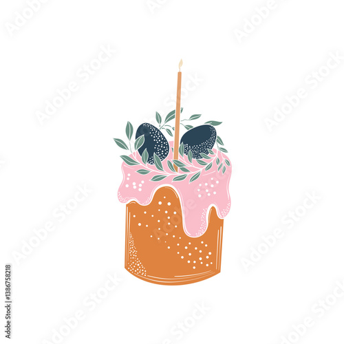 Easter cake with eggs and leaves. Isolated, in vector technique. Sweet vector cake 
