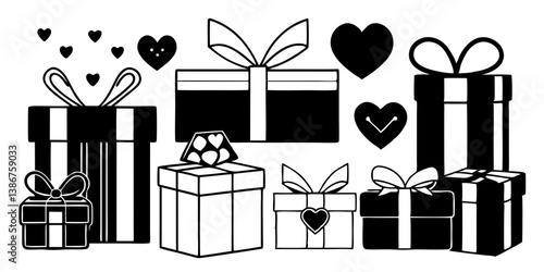 set of gift boxes with bows