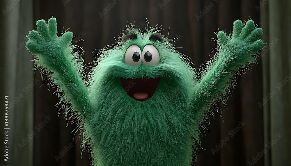 Fluffy Green Creature Welcoming