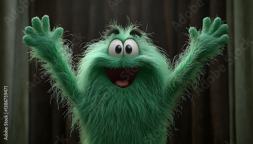 Obraz na płótnie Fluffy Green Creature Welcoming w salonie