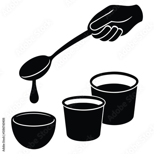 Measuring Spoon in Hand Vector – Cooking Tool Silhouette with Grip and Precision

