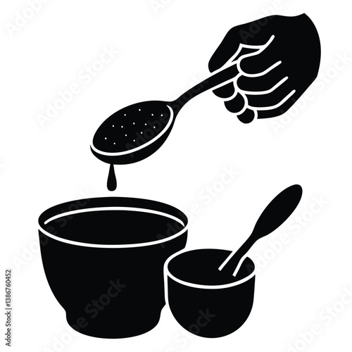 Measuring Spoon in Hand Vector – Cooking Tool Silhouette with Grip and Precision


