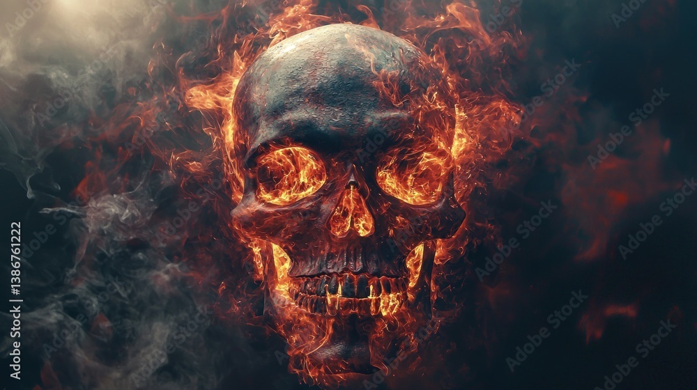 Infernal Skull engulfed in fiery flames and smoke Infernal Skull engulfed in fiery flames and smoke