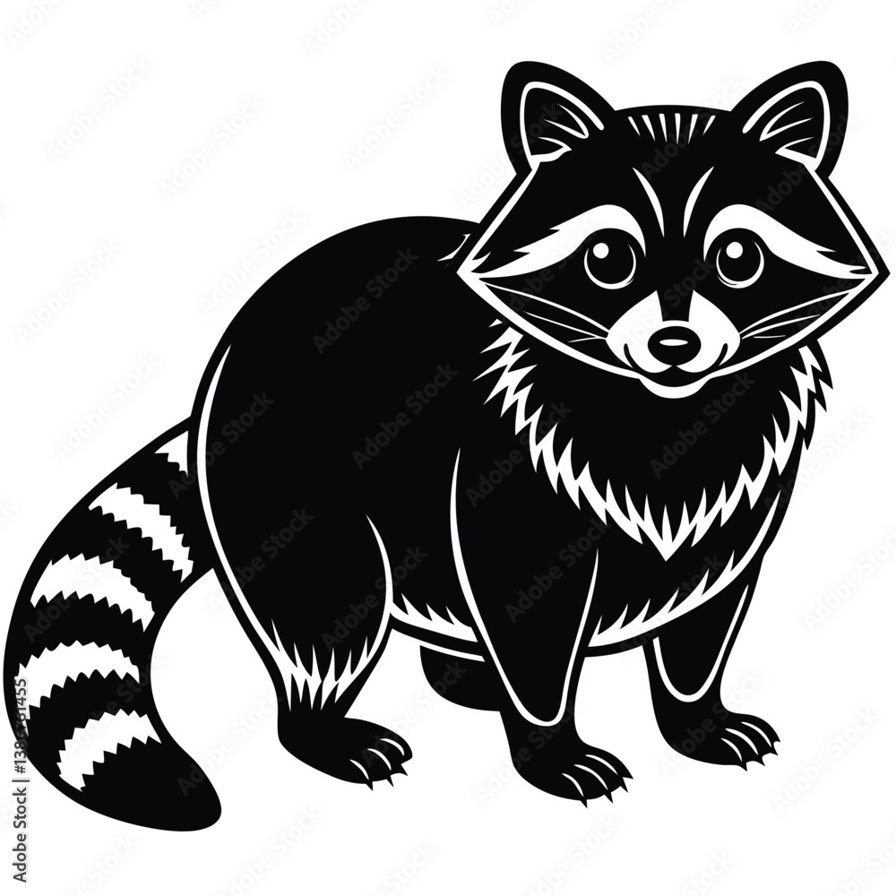 Obraz premium Adobe IllRaccoon Vector Silhouette, Raccoon Illustration, Raccoon Art Hand Drawn Line Art.ustrator Artwork