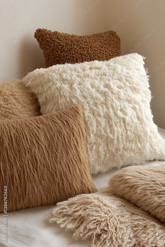 Fluffy Pillows on Bed - Cozy Home Decor