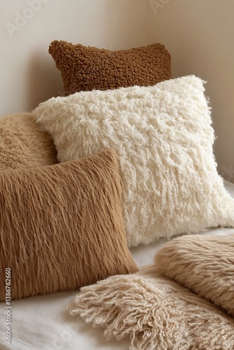 Obraz na płótnie Fluffy Pillows on Bed - Cozy Home Decor w salonie