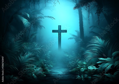 Cross in Mystical Jungle Path