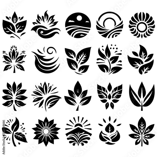 Set of black and white floral elements and creative verdant dreams captured in harmonious summer designs