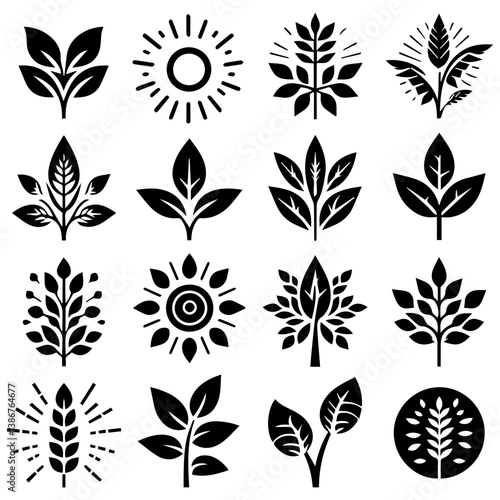 Whimsical abstract set of impressions in verdant summer foliage art