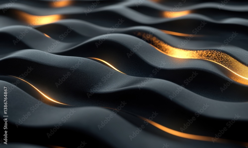 Abstract gold light on dark wavy surface, background texture Abstract gold light on dark wavy surface, background texture