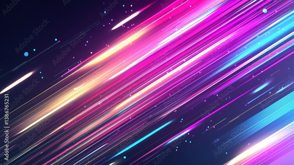 Abstract retrofuturism-inspired vector illustration with vibrant neon rays, glowing lines, and glitch effects on a dark backdrop. High-resolution design featuring pink, dark violet, and sky-blue color Abstract retrofuturism-inspired vector illustration with vibrant neon rays, glowing lines, and glitch effects on a dark backdrop. High-resolution design featuring pink, dark violet, and sky-blue color