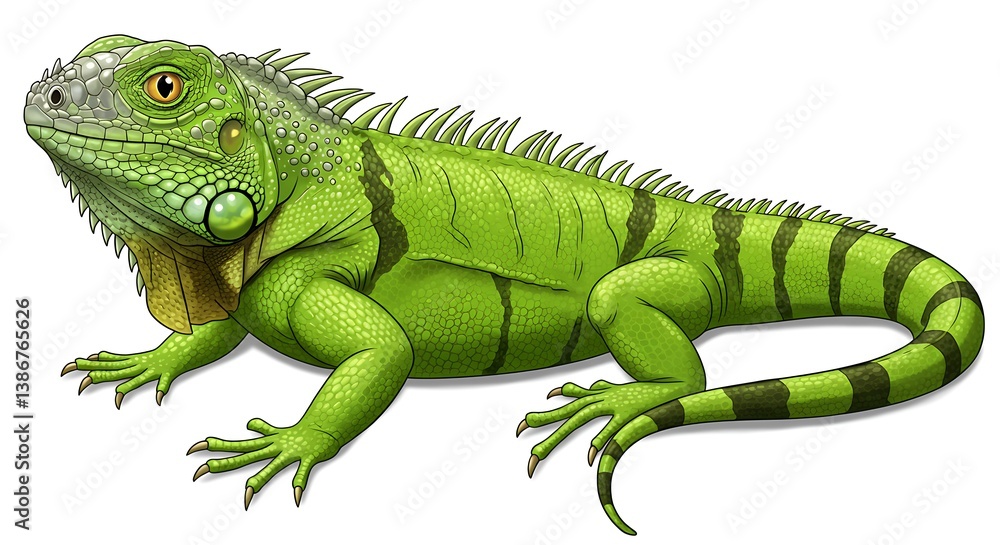 Fototapeta premium Green Iguana: Detailed Illustration of a Reptile AI Generated