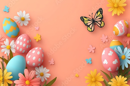 Easter Eggs, Flowers, Butterfly, Background
