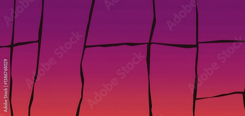Abstract sunset-toned gradient divided by intersecting dark lines texture