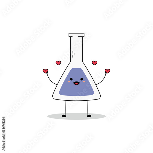 Cute conical flask cartoon character spreading love doodle
