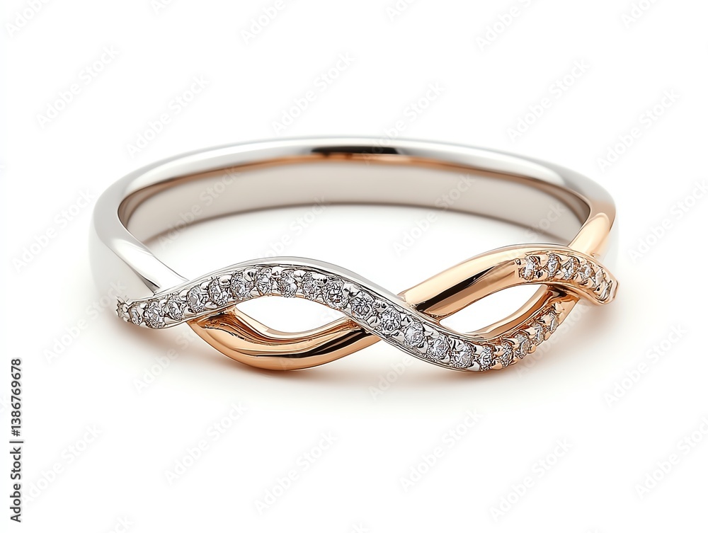 Platinum and rose gold infinity band with delicate diamond accents