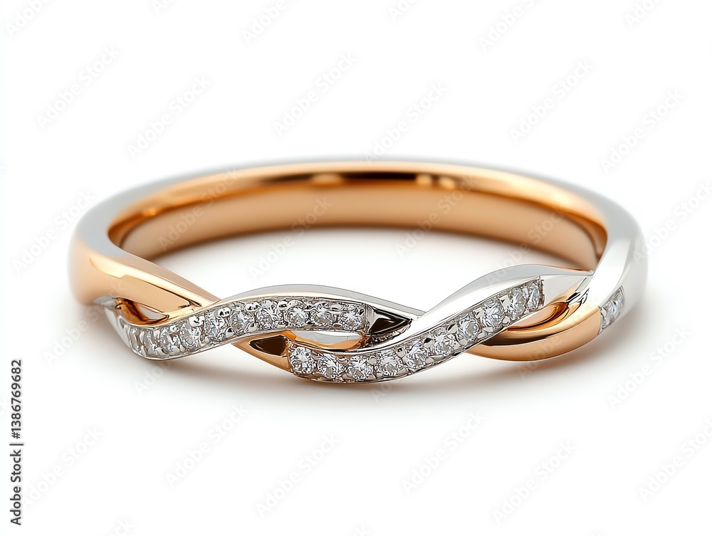 Platinum and rose gold infinity band with delicate diamond accents