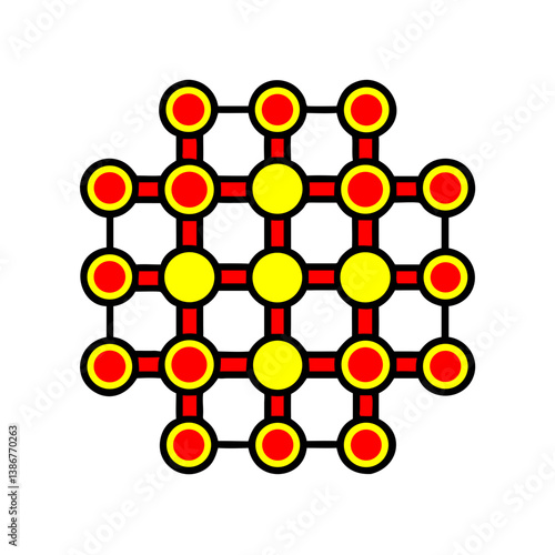 Abstract Connection Grid Network Of Red And Yellow Circles On white Background