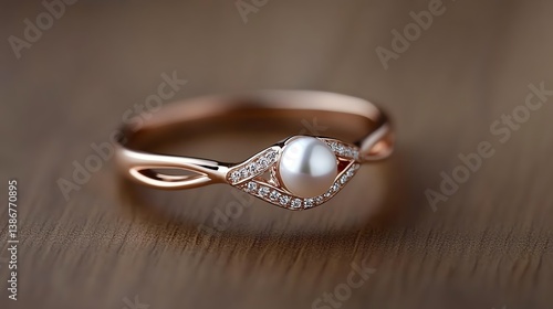 Obraz na płótnie Rose gold and pearl engagement ring with a timeless vintage feel w salonie