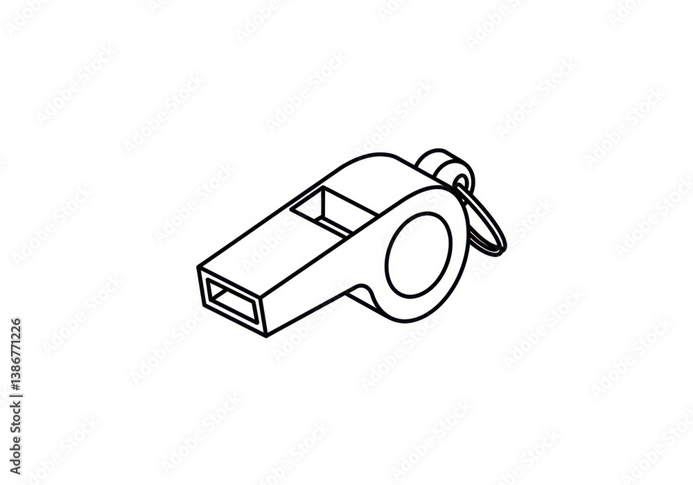A simple line drawing of a whistle with a ring on a white background in a vector illustration A simple line drawing of a whistle with a ring on a white background in a vector illustration