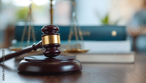 Gavel and Scales of Justice on a Desk Representing Law
