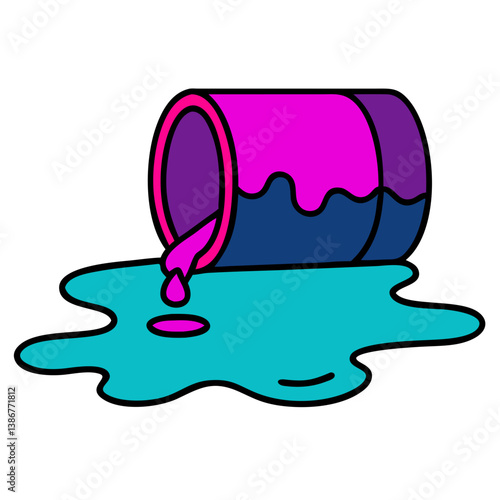 Spilled Paint Colorful Can, Purple, Teal, Liquid, Spill, Mess, Art, Abstract, Design, vector