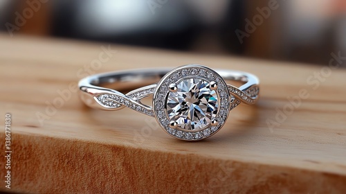 Obraz na płótnie Round halo engagement ring in platinum with intricate vine patterns w salonie