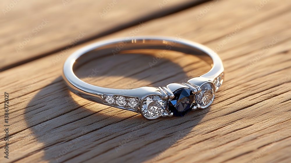 Threestone engagement ring with alternating diamonds and sapphires