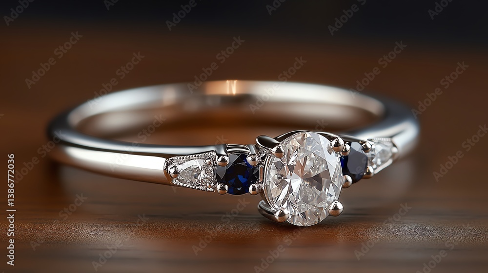 Threestone engagement ring with alternating diamonds and sapphires