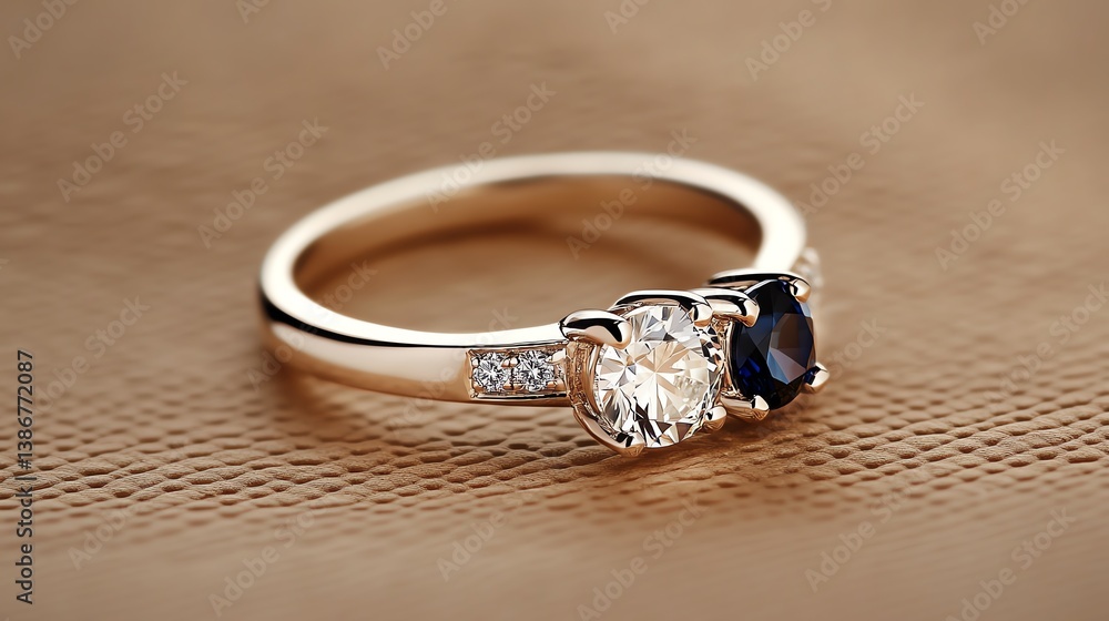 Threestone engagement ring with alternating diamonds and sapphires
