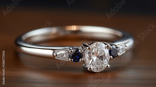 Obraz na płótnie Threestone engagement ring with alternating diamonds and sapphires w salonie
