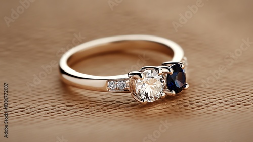 Threestone engagement ring with alternating diamonds and sapphires